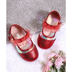 Cute Walk by Babyhug Party Wear Ballerinas Ruffle Detailing  - Red