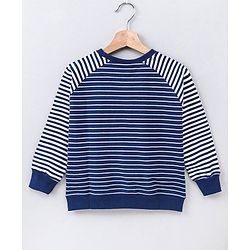 Babyhug Full Sleeves Striped Sweatshirt Boat Print - Navy Blue