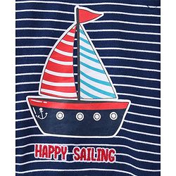 Babyhug Full Sleeves Striped Sweatshirt Boat Print - Navy Blue