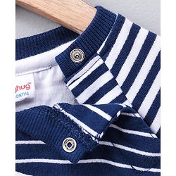 Babyhug Full Sleeves Striped Sweatshirt Boat Print - Navy Blue