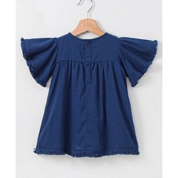 Babyhug Half Sleeves Frock Floral Embroidery - Blue