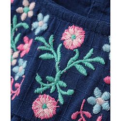 Babyhug Half Sleeves Frock Floral Embroidery - Blue