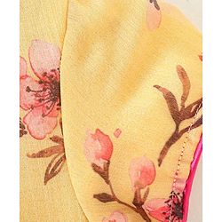 Babyhug Puff Sleeves Frock Floral Appliques - Yellow