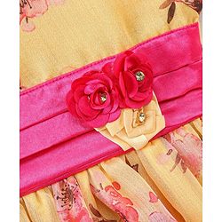 Babyhug Puff Sleeves Frock Floral Appliques - Yellow