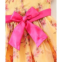 Babyhug Puff Sleeves Frock Floral Appliques - Yellow