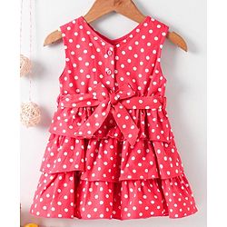 Babyhug Sleeveless Frock Polka Dot Print - Red