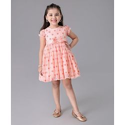Babyhug Cap Sleeves Party Wear Dots Print - Peach