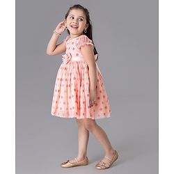 Babyhug Cap Sleeves Party Wear Dots Print - Peach