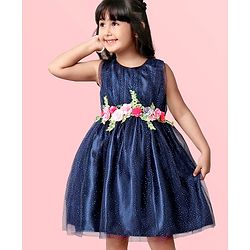 Babyhug Sleeveless Frock With Corsage - Blue