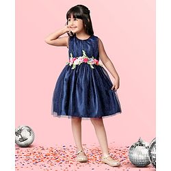 Babyhug Sleeveless Frock With Corsage - Blue