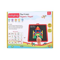 Babyhug Play N Learn Double Side Board with 102 Magnetic Shapes| Playset With Write & Wipe Feature| Puzzle Book with 300+ Patterns| 1 Sketch Pen and Duster Learning and Educational Toy for 4-6 Years Kids| Gifting Toy| BIS Certified