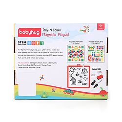 Babyhug Play N Learn Double Side Board with 102 Magnetic Shapes| Playset With Write & Wipe Feature| Puzzle Book with 300+ Patterns| 1 Sketch Pen and Duster Learning and Educational Toy for 4-6 Years Kids| Gifting Toy| BIS Certified