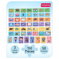 Babyhug Premium Kids Spell and Learn 150 Pieces Puzzle| 50 Three Letter Words - Beautiful Colorful Pictures| Educational and Learning Jigsaw| BIS Certified| 3 Years+