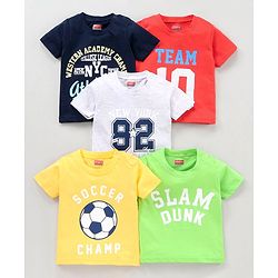 Babyhug Half Sleeves T-shirt Text Print Pack of 5 - Multicolor