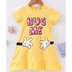 Babyhug Half Sleeves Knee Length Nighty Minnie Mouse Print - Yellow