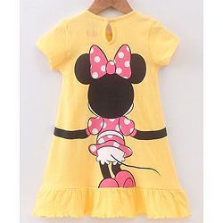 Babyhug Half Sleeves Knee Length Nighty Minnie Mouse Print - Yellow