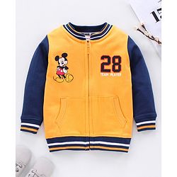 Babyhug Full Sleeves Sweat Jacket Mickey Mouse Print - Yellow Blue