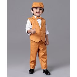 Babyhug Full Sleeves 3 Piece Party Suit with Bow - Yellow