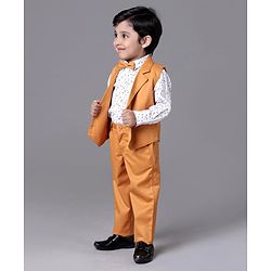 Babyhug Full Sleeves 3 Piece Party Suit with Bow - Yellow