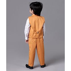 Babyhug Full Sleeves 3 Piece Party Suit with Bow - Yellow