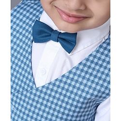 Babyhug 3 Piece Full Sleeves Checks Party Suit With Bow - Blue White