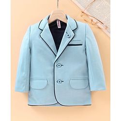 Babyhug Full Sleeves Party Wear Blazer Solid Color - Blue