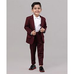 Babyhug Full Sleeves Solid Party Suit - Maroon White