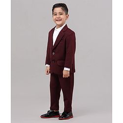 Babyhug Full Sleeves Solid Party Suit - Maroon White