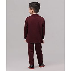 Babyhug Full Sleeves Solid Party Suit - Maroon White