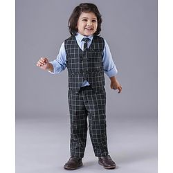 Babyhug Full Sleeves 3 Piece Party Suit Checked - Navy