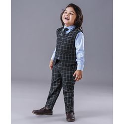 Babyhug Full Sleeves 3 Piece Party Suit Checked - Navy