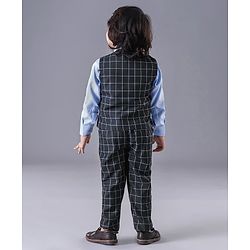 Babyhug Full Sleeves 3 Piece Party Suit Checked - Navy