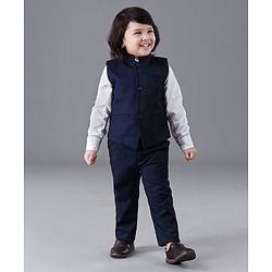 Babyhug Full Sleeves Party Suit Solid Color - Blue