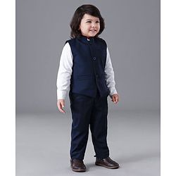 Babyhug Full Sleeves Party Suit Solid Color - Blue