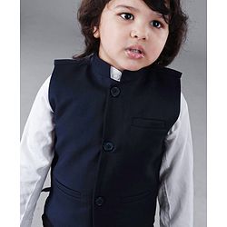 Babyhug Full Sleeves Party Suit Solid Color - Blue