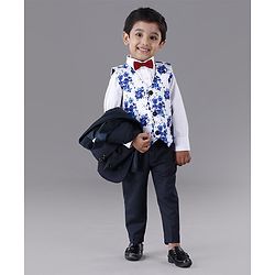 Babyhug Full Sleeves Party Suit Solid Color - Blue