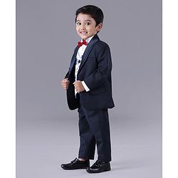 Babyhug Full Sleeves Party Suit Solid Color - Blue