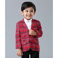 Babyhug Full Sleeves Party Wear Checked Blazer - Red