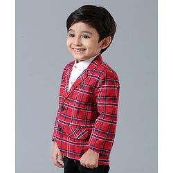 Babyhug Full Sleeves Party Wear Checked Blazer - Red
