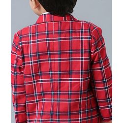 Babyhug Full Sleeves Party Wear Checked Blazer - Red