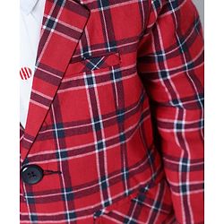 Babyhug Full Sleeves Party Wear Checked Blazer - Red