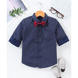 Babyhug Full Sleeves Party Shirt with Bow - Blue