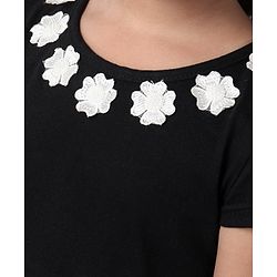 Babyhug Half Sleeves Party Frock With Bow Applique - Black