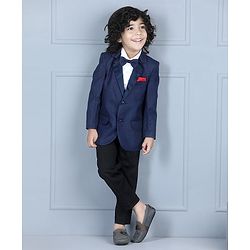Babyhug Full Sleeves Party Suit with Bow - Blue