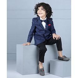 Babyhug Full Sleeves Party Suit with Bow - Blue