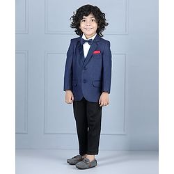 Babyhug Full Sleeves Party Suit with Bow - Blue