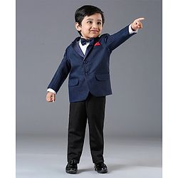 Babyhug Full Sleeves Party Suit with Bow - Blue