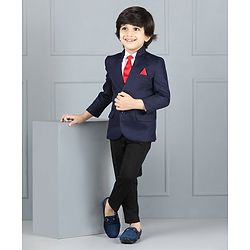 Babyhug Full Sleeves Party Suit Solid Color - Blue