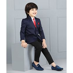Babyhug Full Sleeves Party Suit Solid Color - Blue