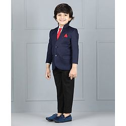 Babyhug Full Sleeves Party Suit Solid Color - Blue